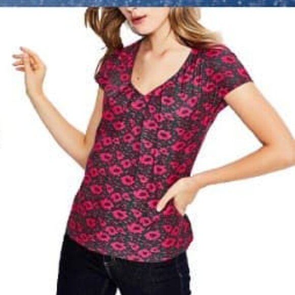 BODEN 6 Ravello V-Neck Silk Blend Pleated Short Sleeve Top Pink/Green - Picture 3 of 9